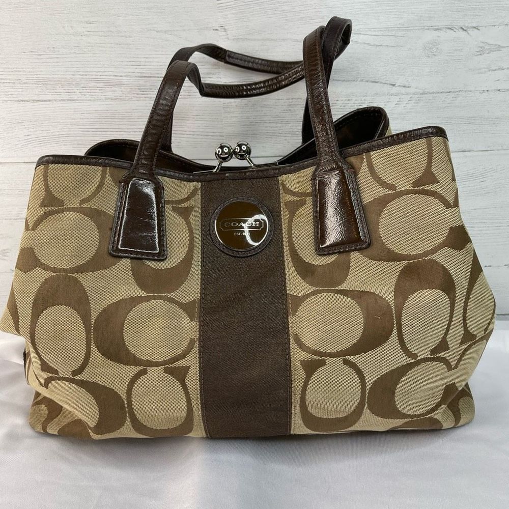 Coach Women's Brown & Tan Monogrammed Design Purse Handbag One Size